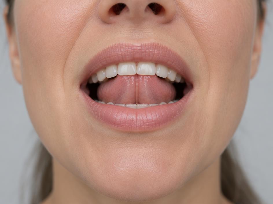 Real mouth position for t, with the tongue tip raised behind the upper teeth
